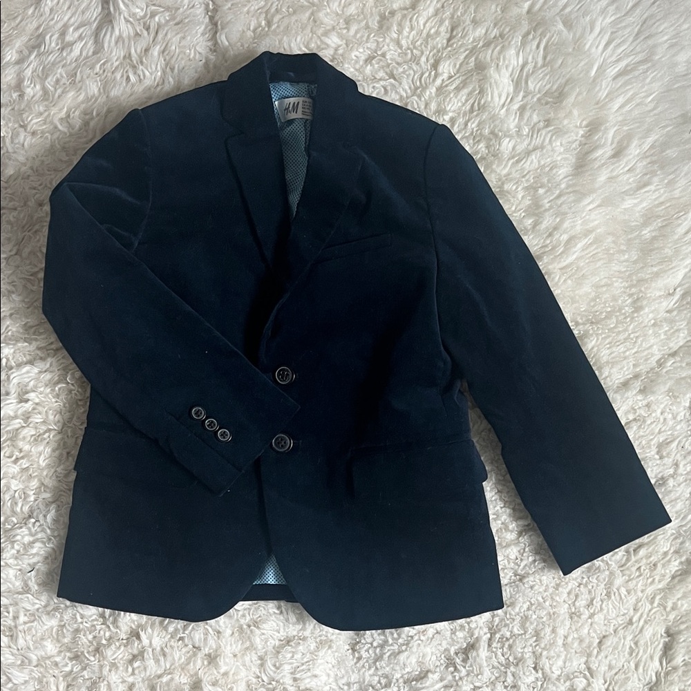 Worn once! H&M Boys Dark Blue Velvet Blazer Jacket 4-5Yrs